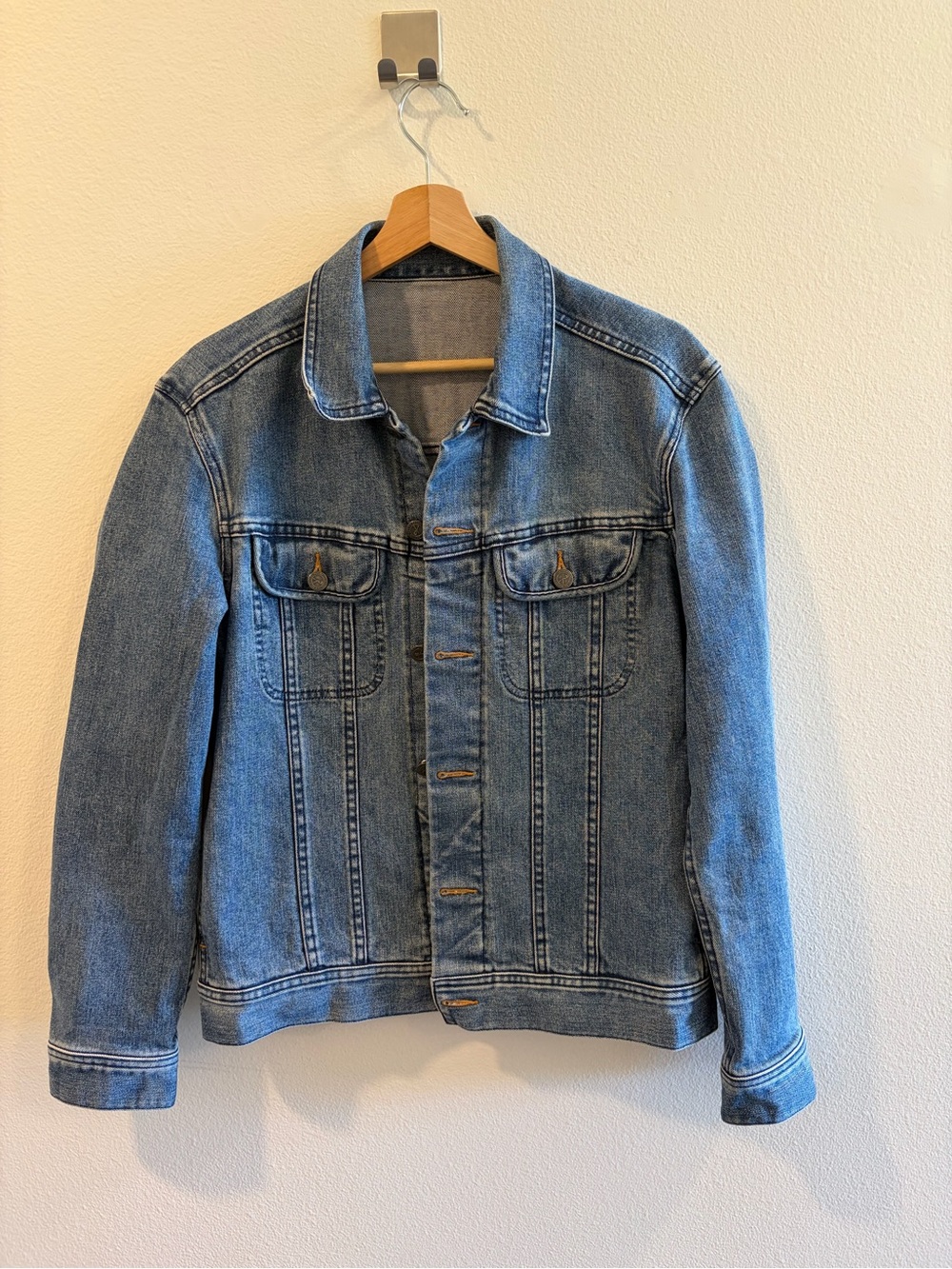 A.P.C. Two-Tone Denim Jacket in Blue and White